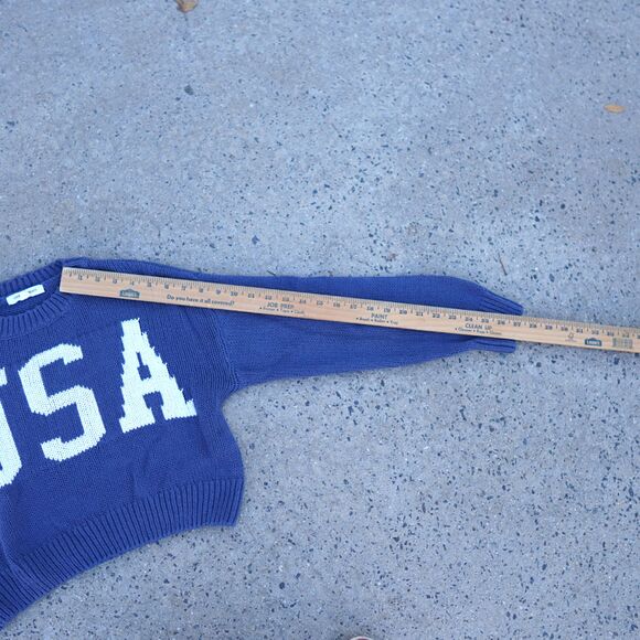 Grayson Threads USA Cropped Knit Sweater XS Blue Graphic Cotton Y2K Preppy - Picture 12 of 12